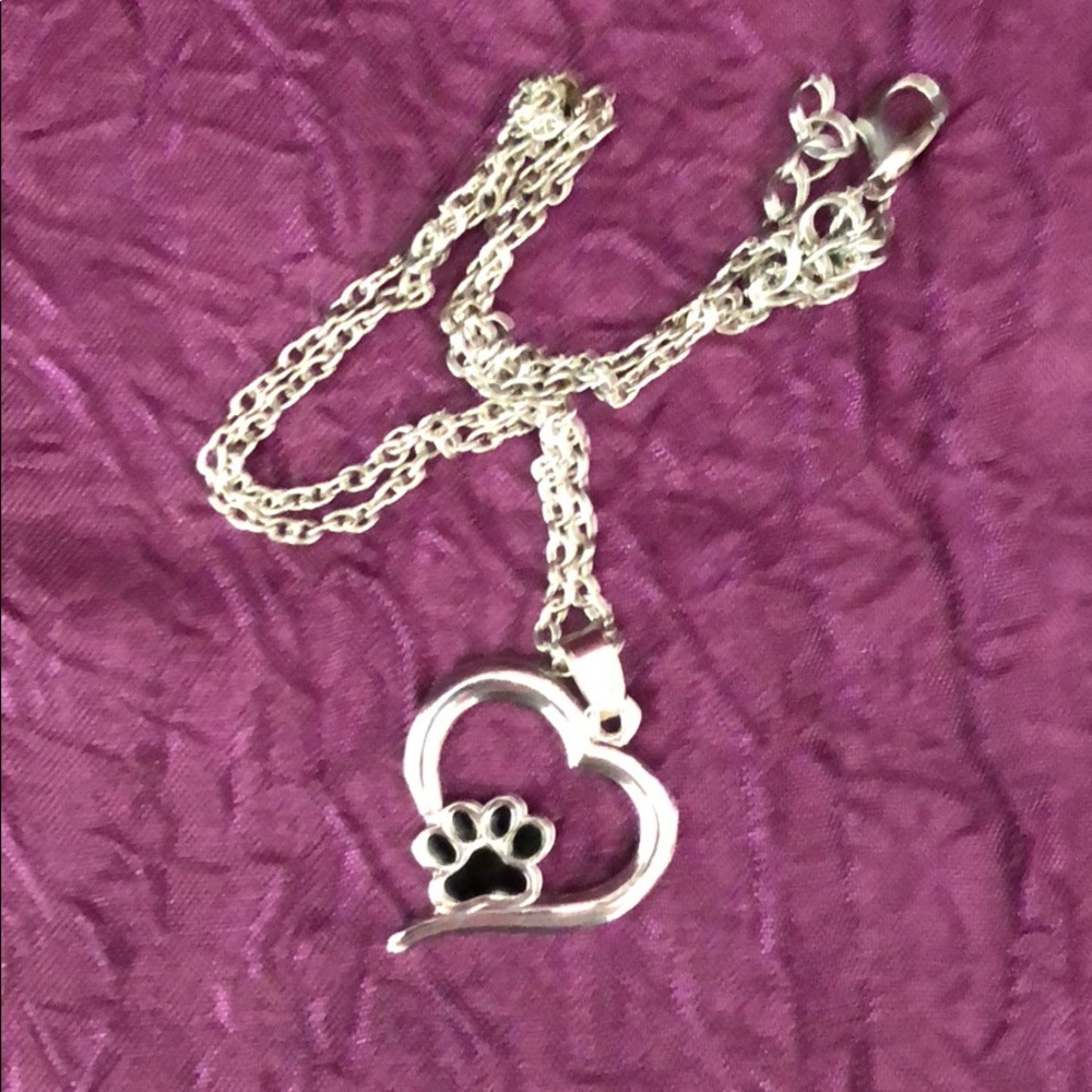 Silver heart and paw necklace